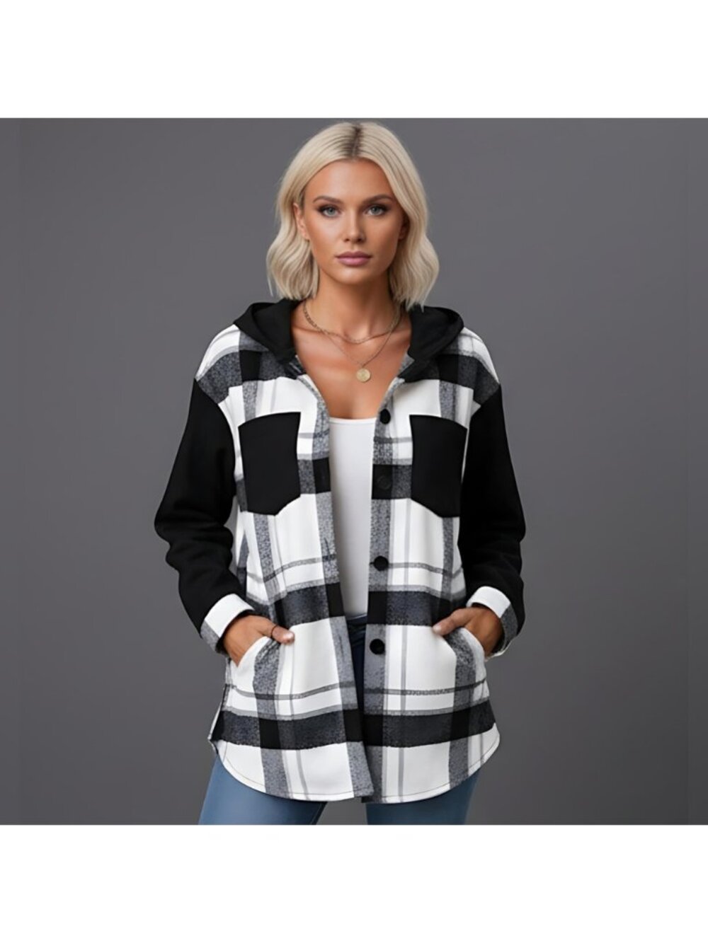 Plaid Print Drop Shoulder Hooded Shirt